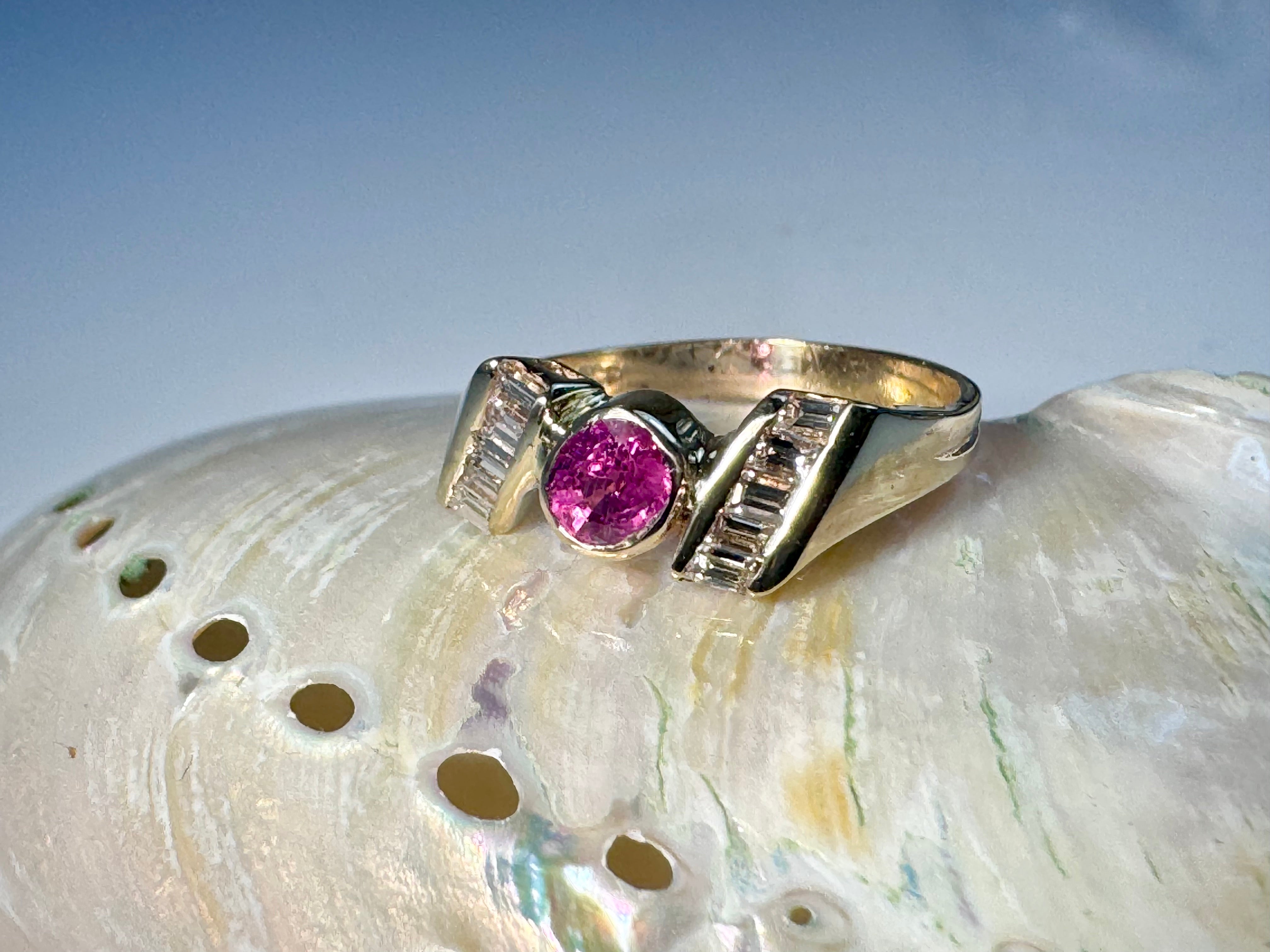 Ruby Baguette Diamond 14k Ring