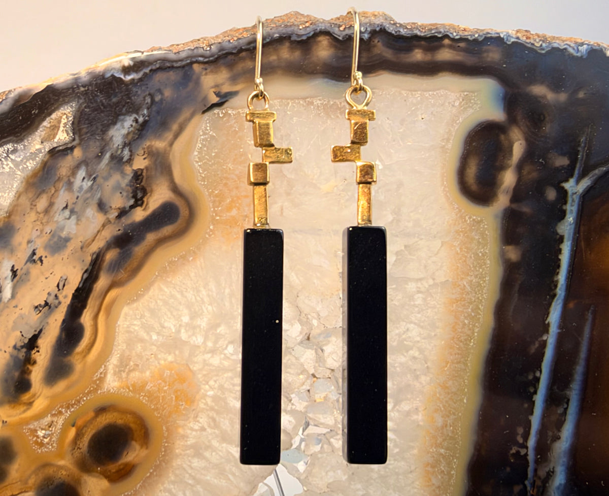 Onyx Rectangle 18k Dangle Earrings