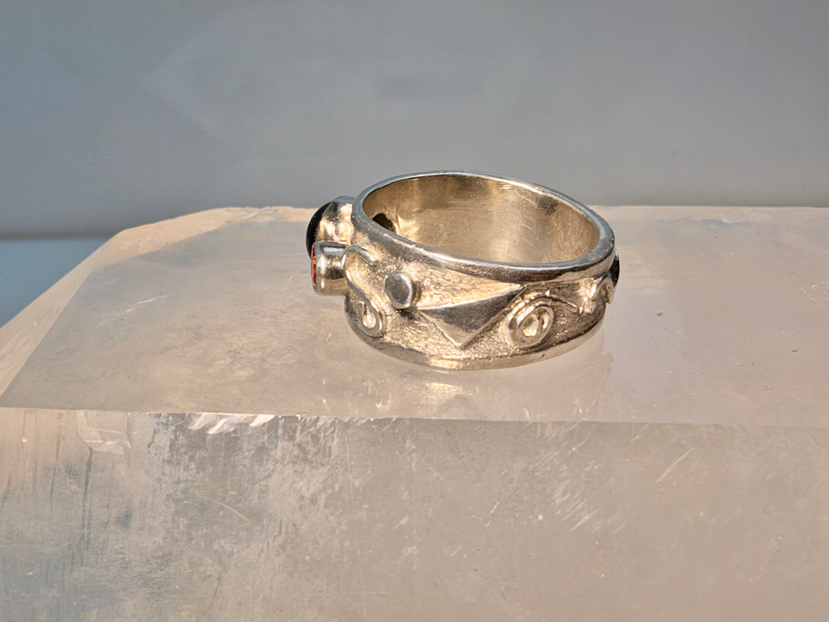 Onyx & Pomegranate Sapphire Sterling Ring