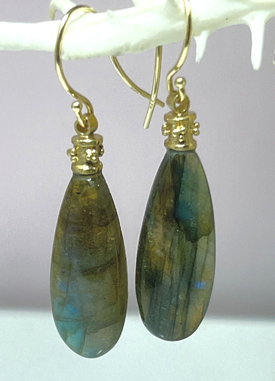 Labradorite 14k Beaded Dangles