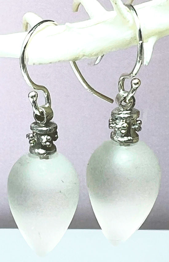 Frosted Quartz Pear Dangles