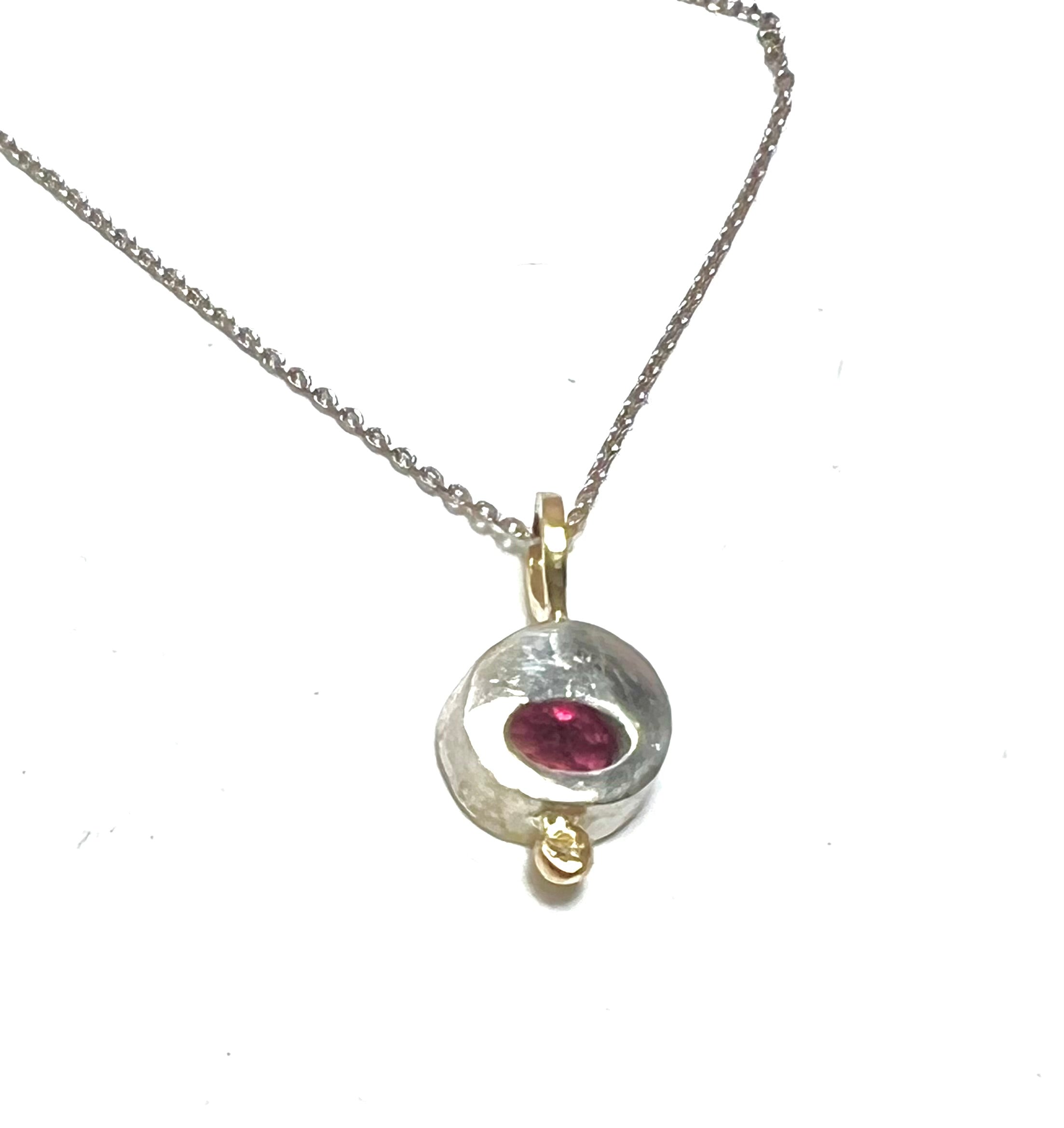 Raspberry Tourmaline Slash Two Tone Pendant