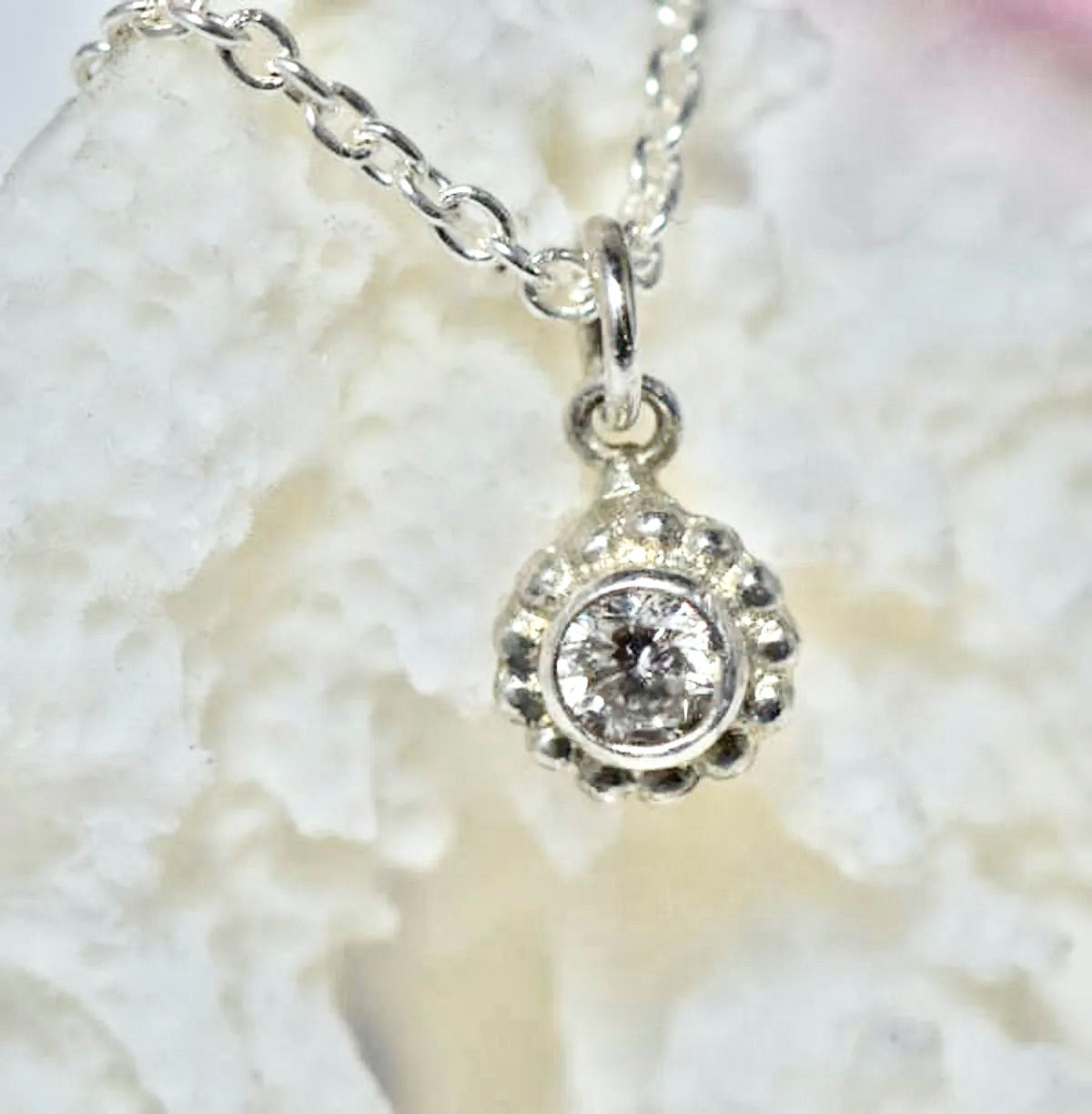 Diamond Beaded Sterling Silver Pendant