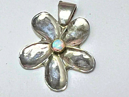 Opal Flower Sterling Pendant
