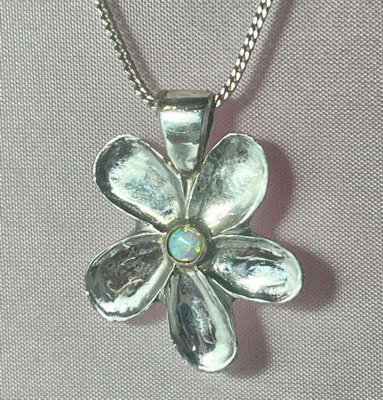 Opal Flower Sterling Pendant