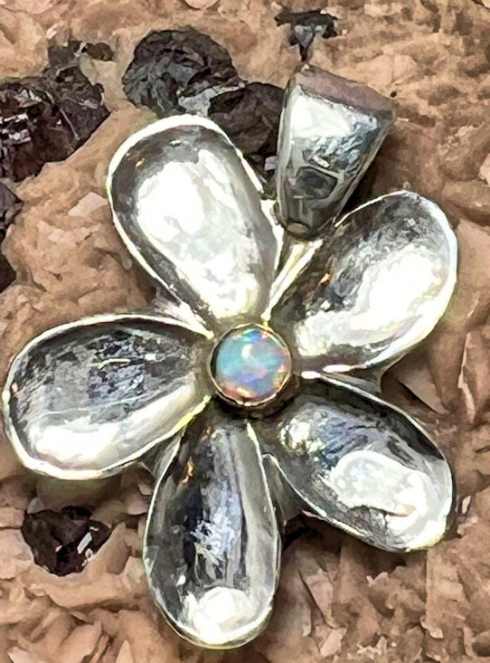 Opal Flower Sterling Pendant