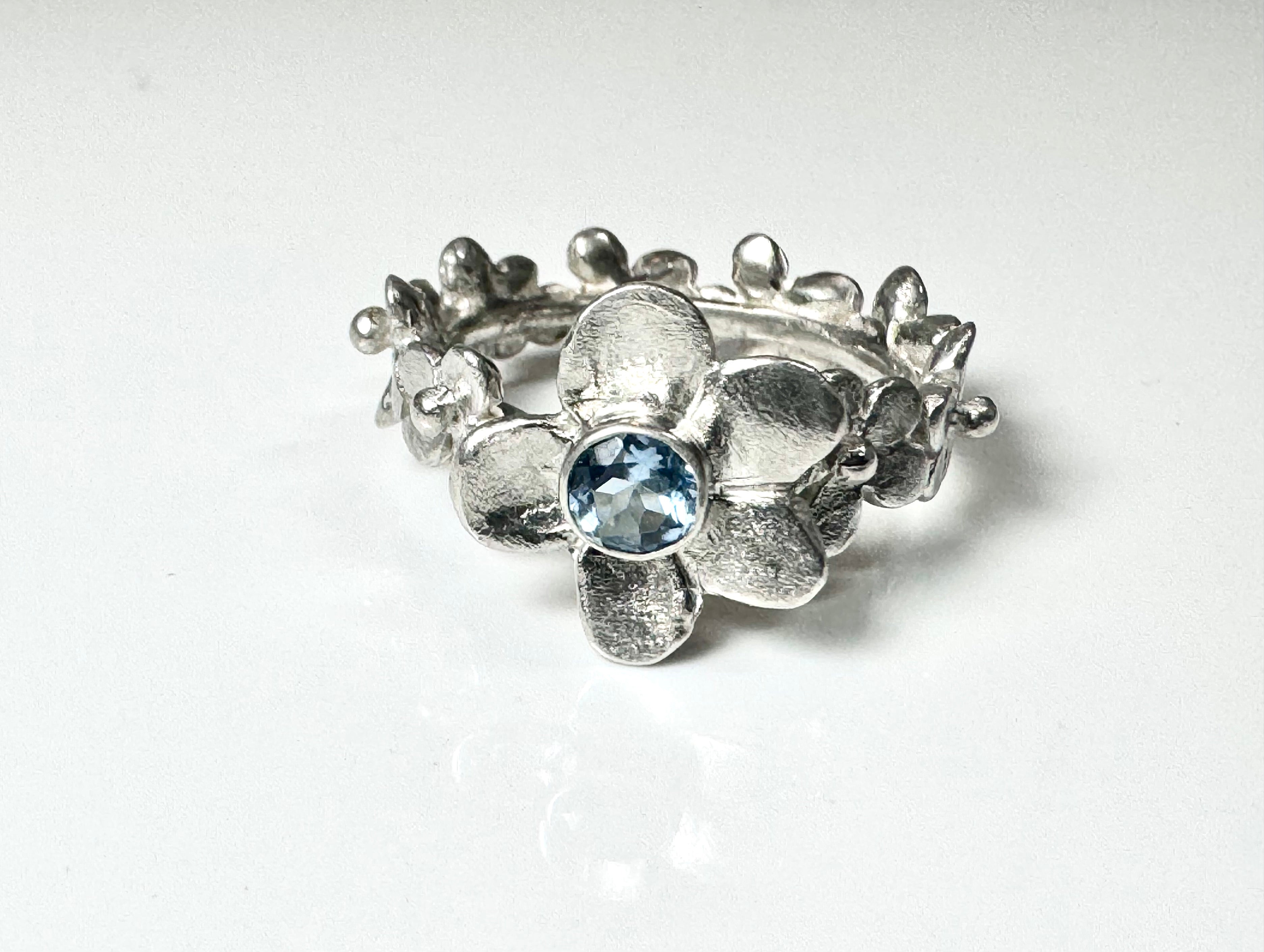 Aquamarine Flower Ring
