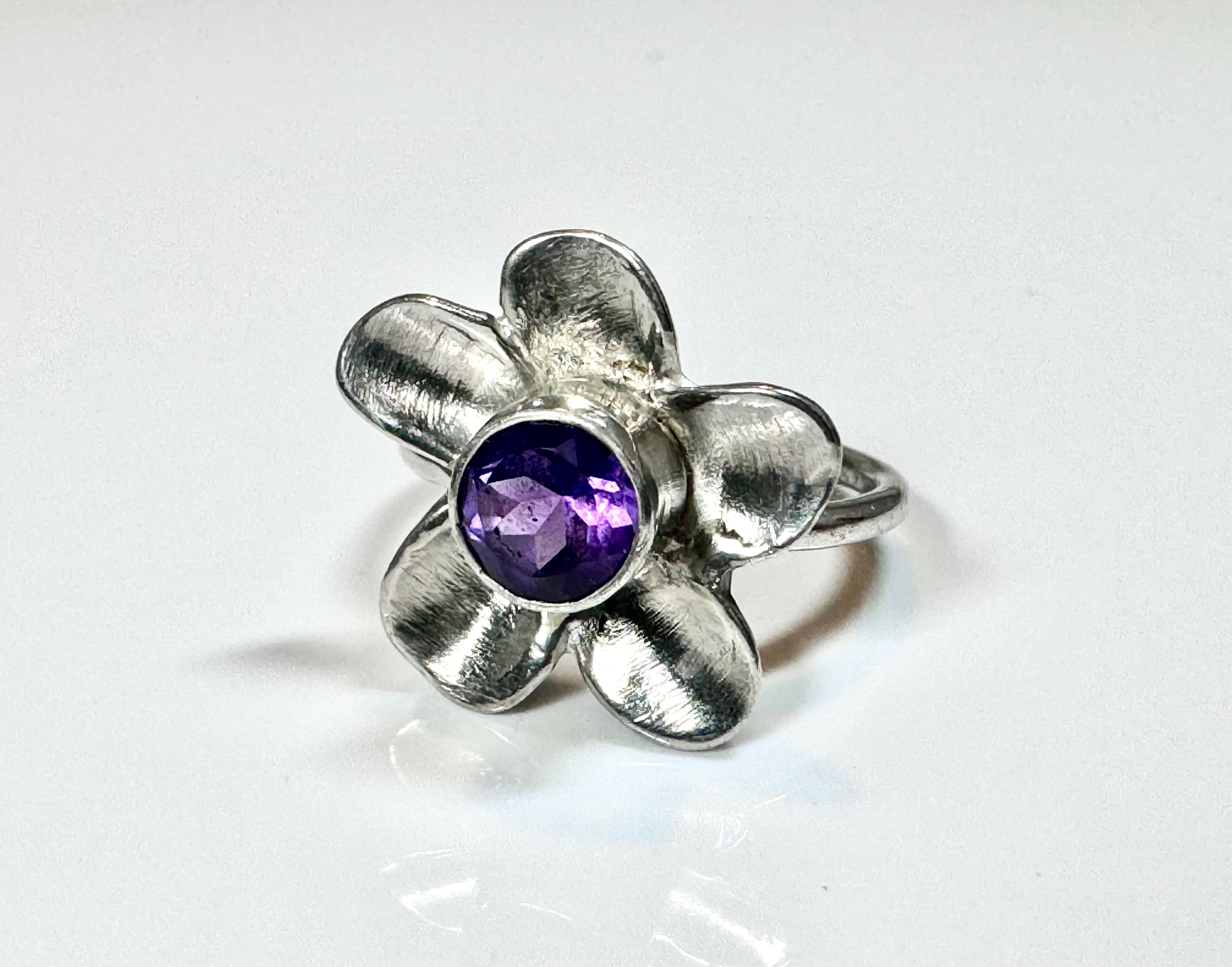 Amethyst Flower Sterling Silver Ring