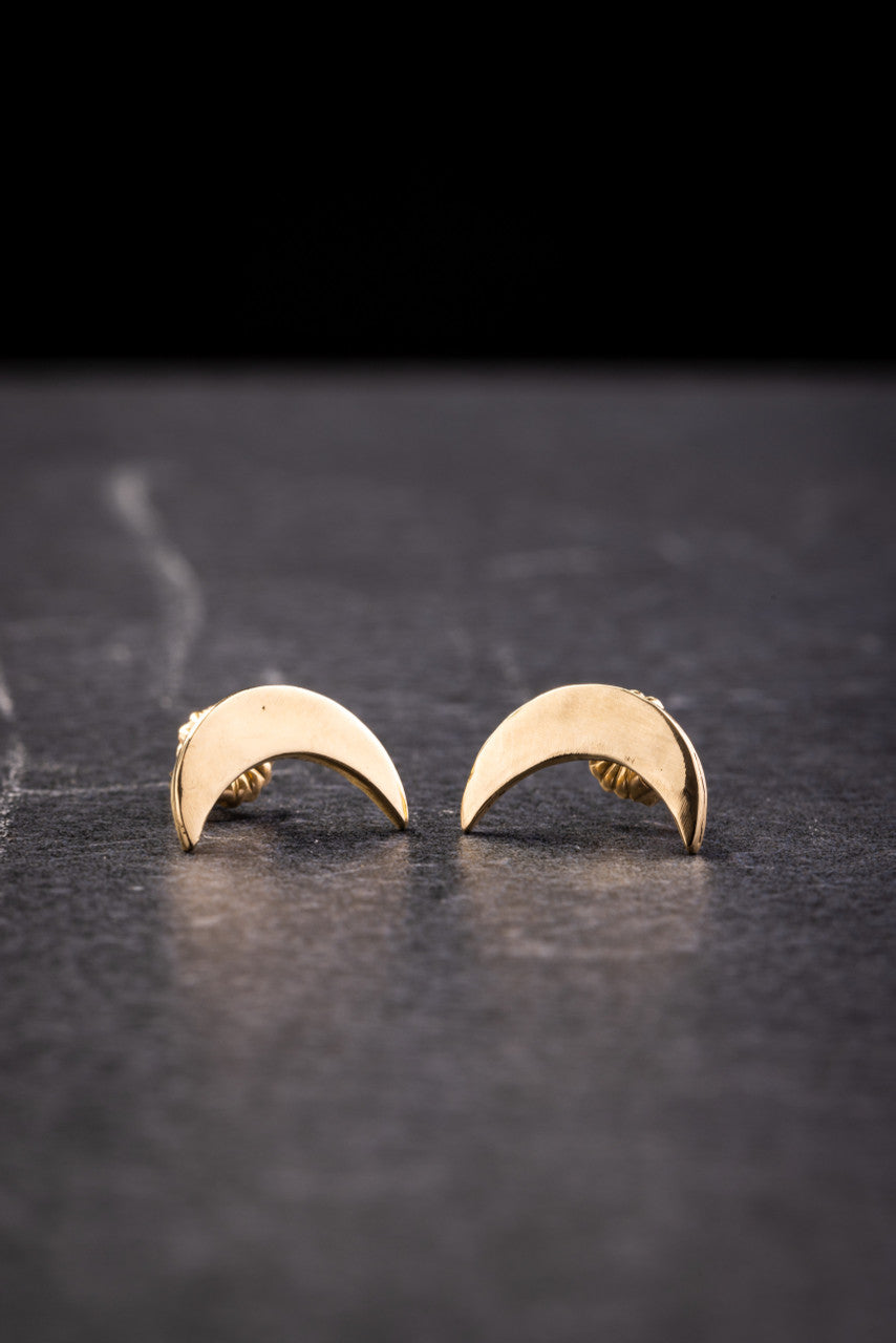 Yellow Gold Crescent Moon Studs