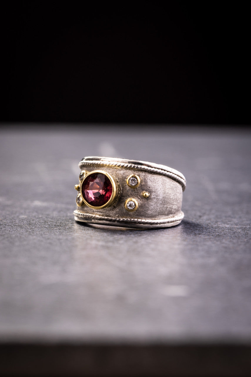 Pink Tourmaline & Diamond Two Tone Band