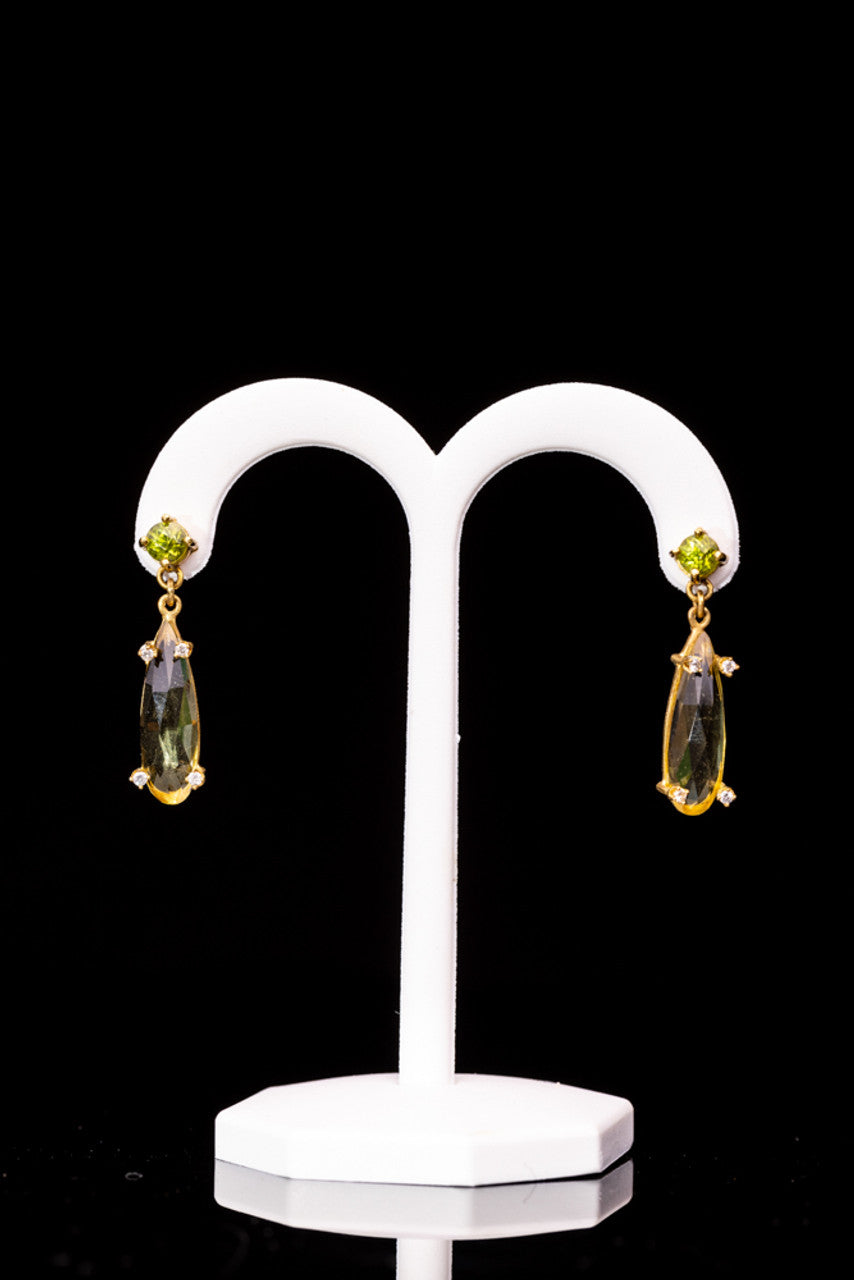 Peridot, Citrine and Diamond Drop 18k Earrings