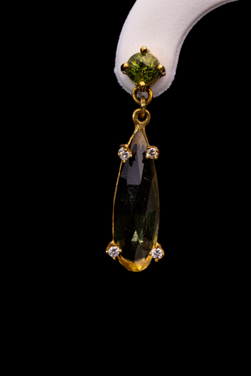 Peridot, Citrine and Diamond Drop 18k Earrings