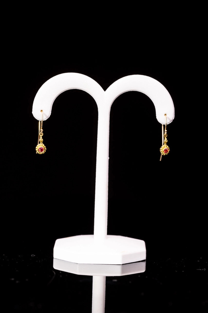 Pomegranate Sapphires Beaded Bezel 18k Drops