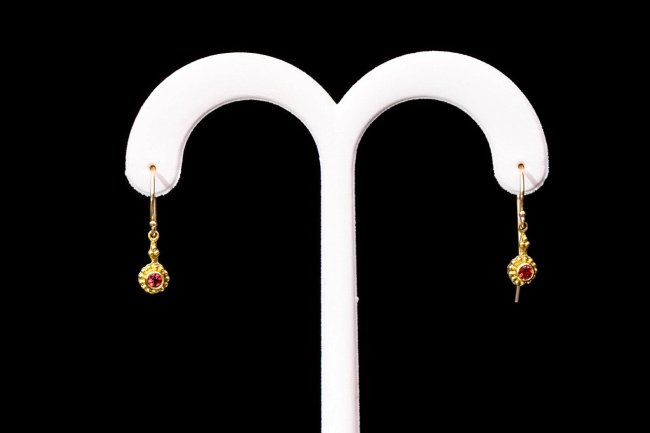 Pomegranate Sapphires Beaded Bezel 18k Drops
