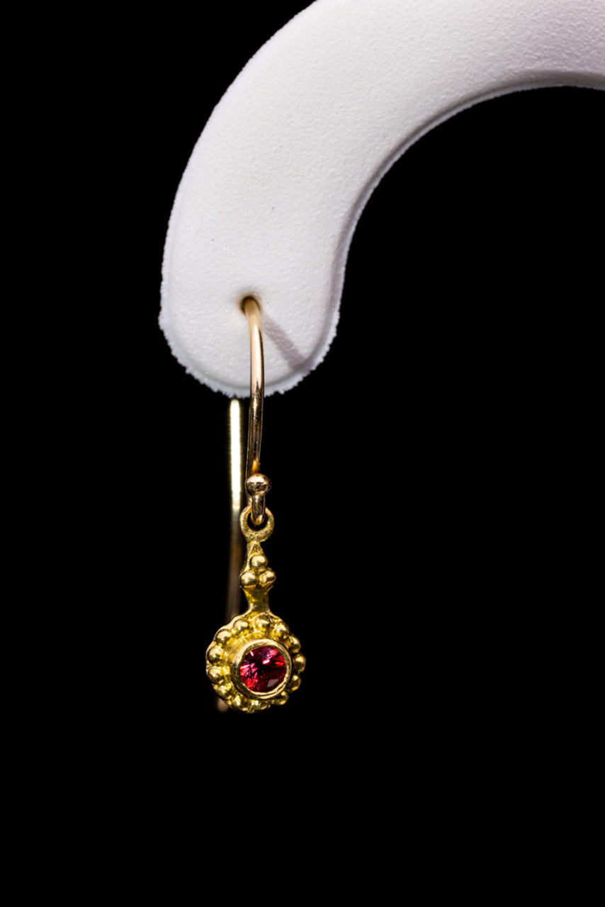 Pomegranate Sapphires Beaded Bezel 18k Drops
