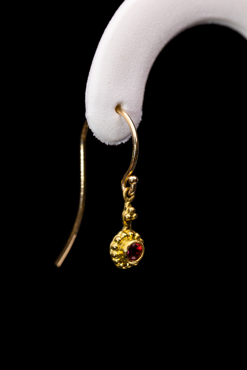 Pomegranate Sapphires Beaded Bezel 18k Drops