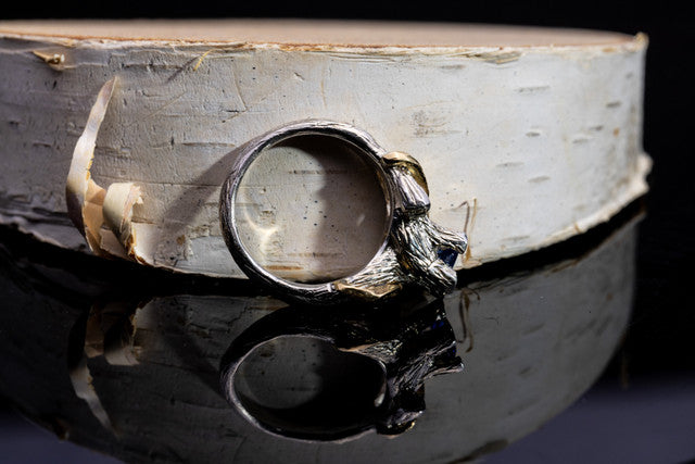 Bark & Leaf Ring Ceylon Blue Sapphire