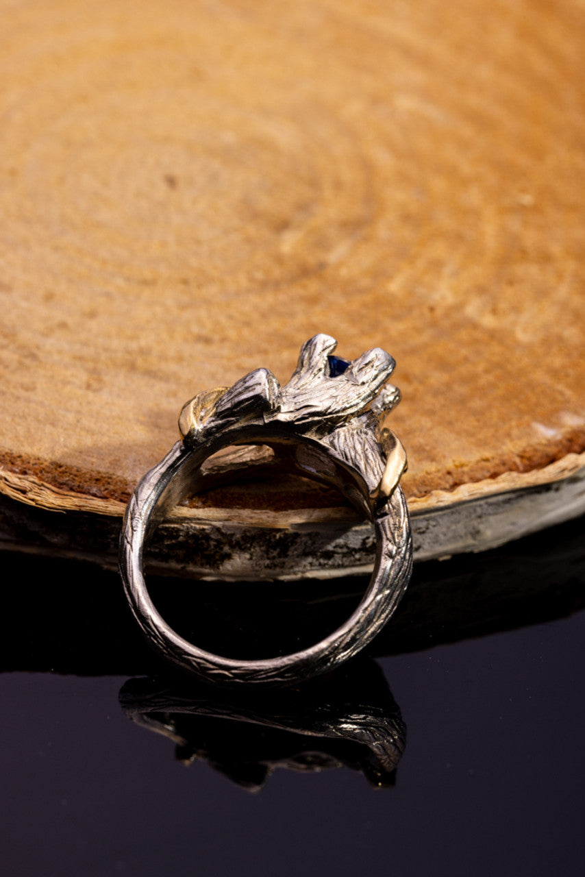 Bark & Leaf Ring Ceylon Blue Sapphire