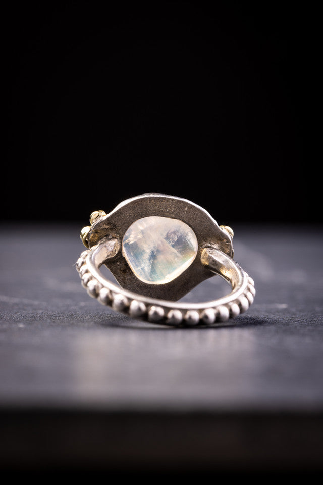 Rainbow Moonstone Diamond Two Tone Ring
