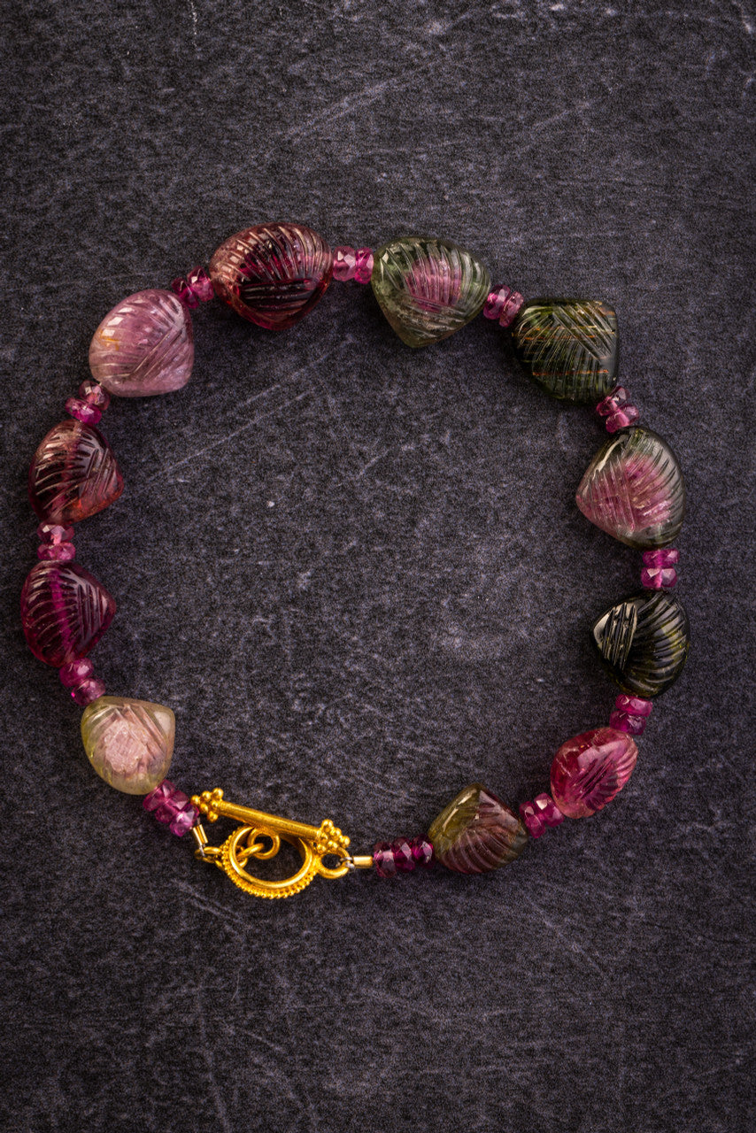 Pink and Green Tourmaline 22K Bracelet
