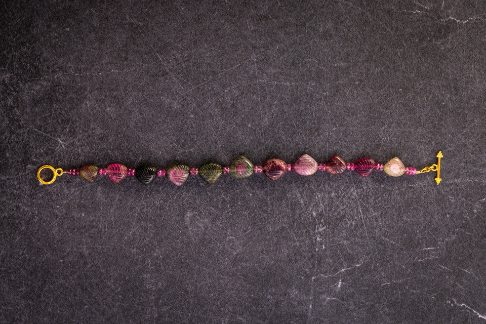 Pink and Green Tourmaline 22K Bracelet