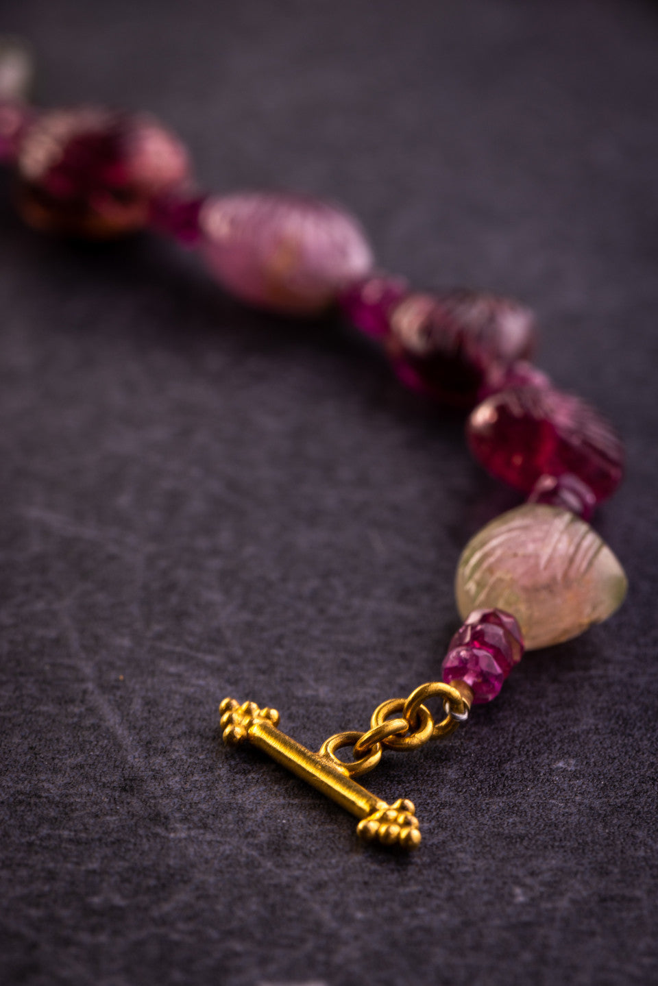 Pink and Green Tourmaline 22K Bracelet