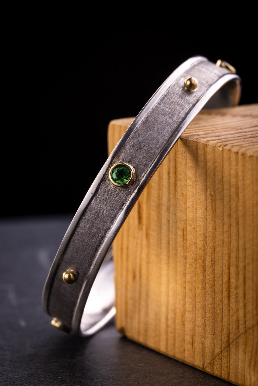 Green Tourmaline & Diamond Two Tone bangle