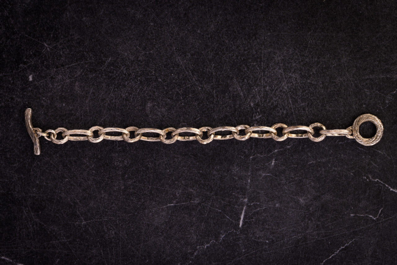 Bark Carved Sterling Link Bracelet