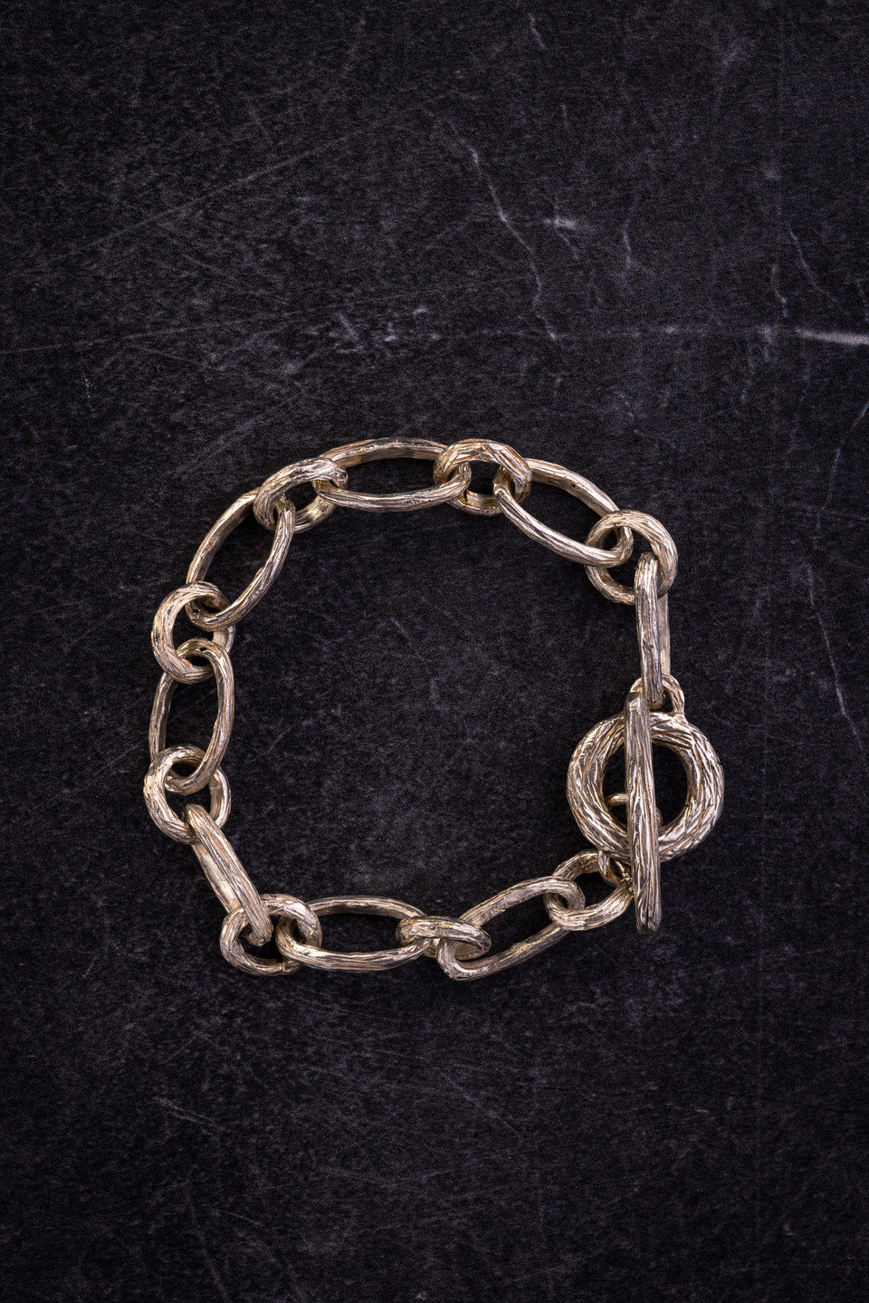 Bark Carved Sterling Link Bracelet