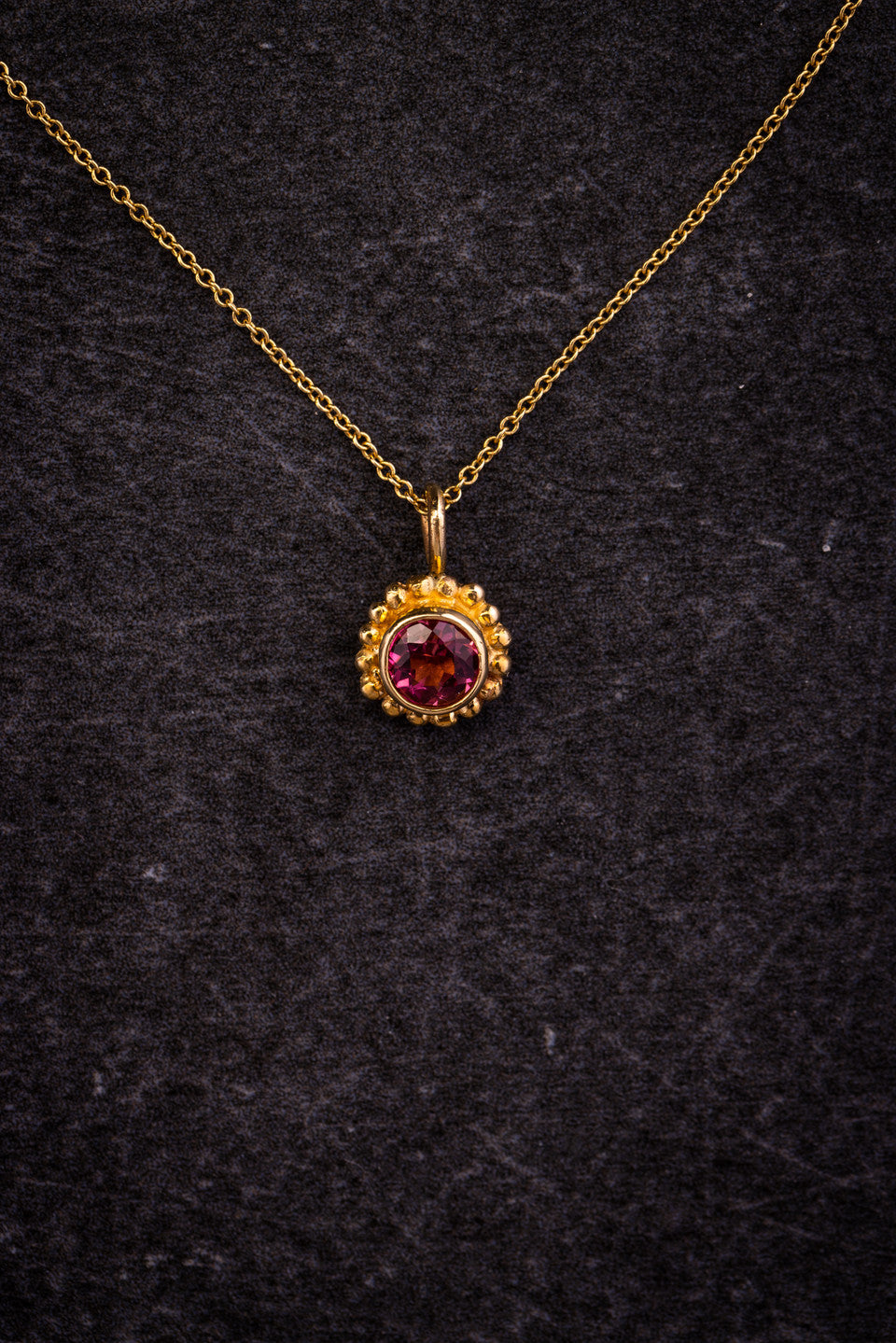 Pink Tourmaline Beaded 14k Pendant