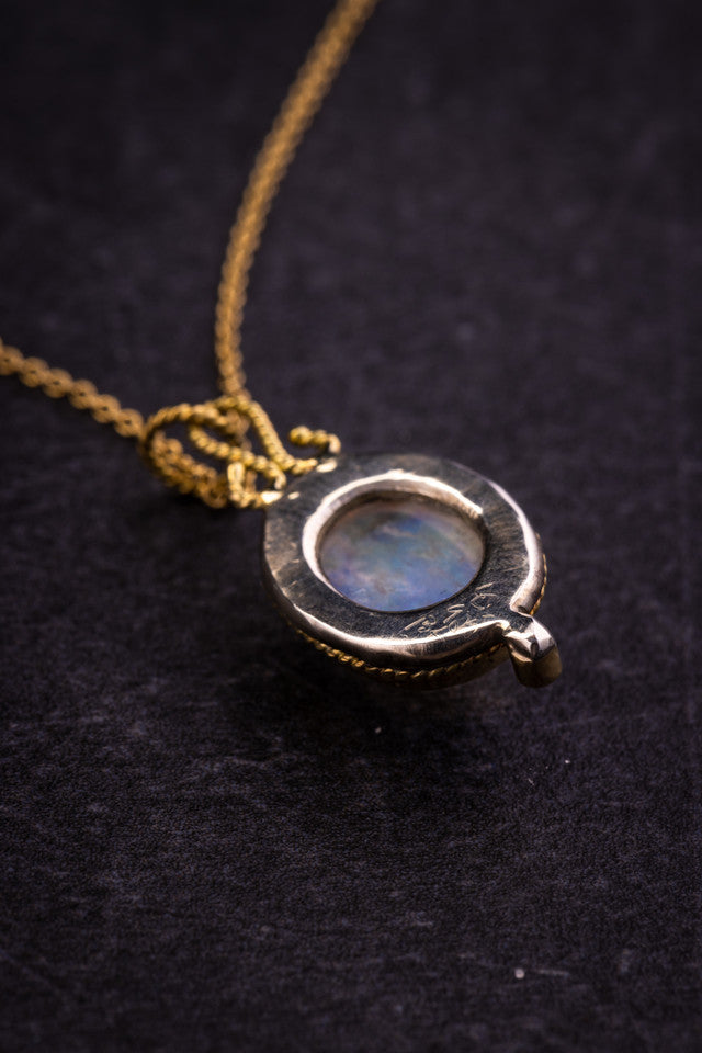 Rainbow Moonstone Diamond Gold Pendant