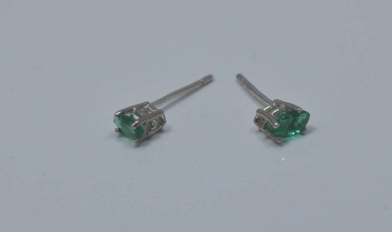 Emerald Marquis Sterling Studs