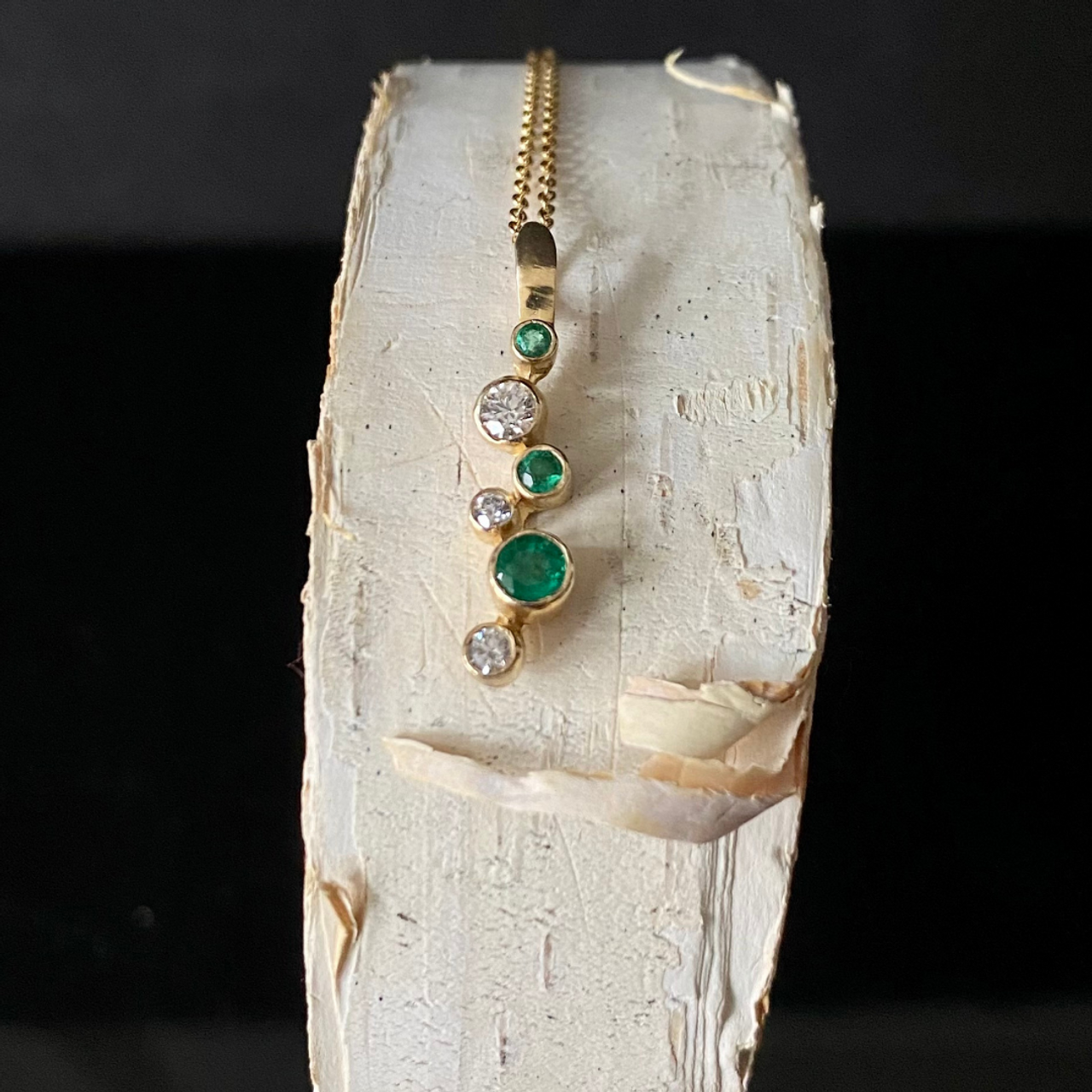 Emerald and Diamond Pebble 14k Pendant