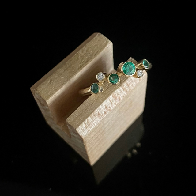 Emerald and Diamond Pebble Ring