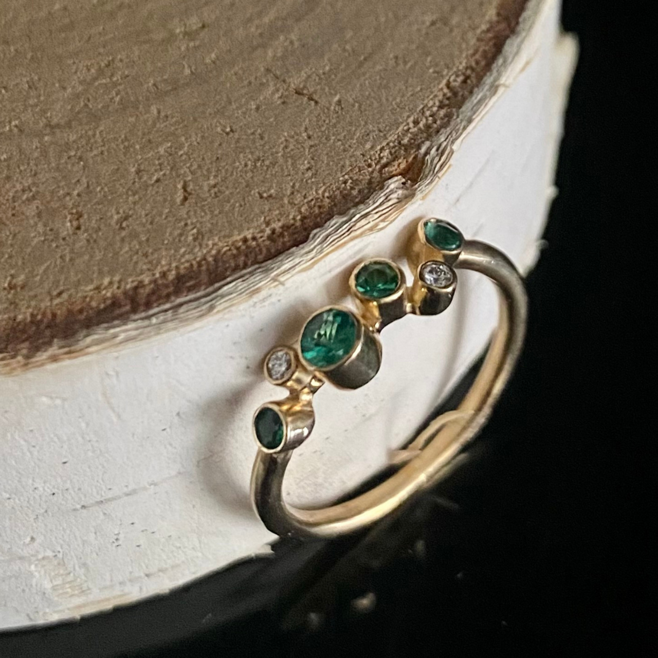 Emerald and Diamond Pebble Ring