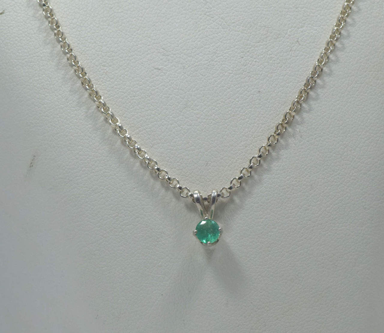 Emerald Solitaire Sterling Silver Pendant