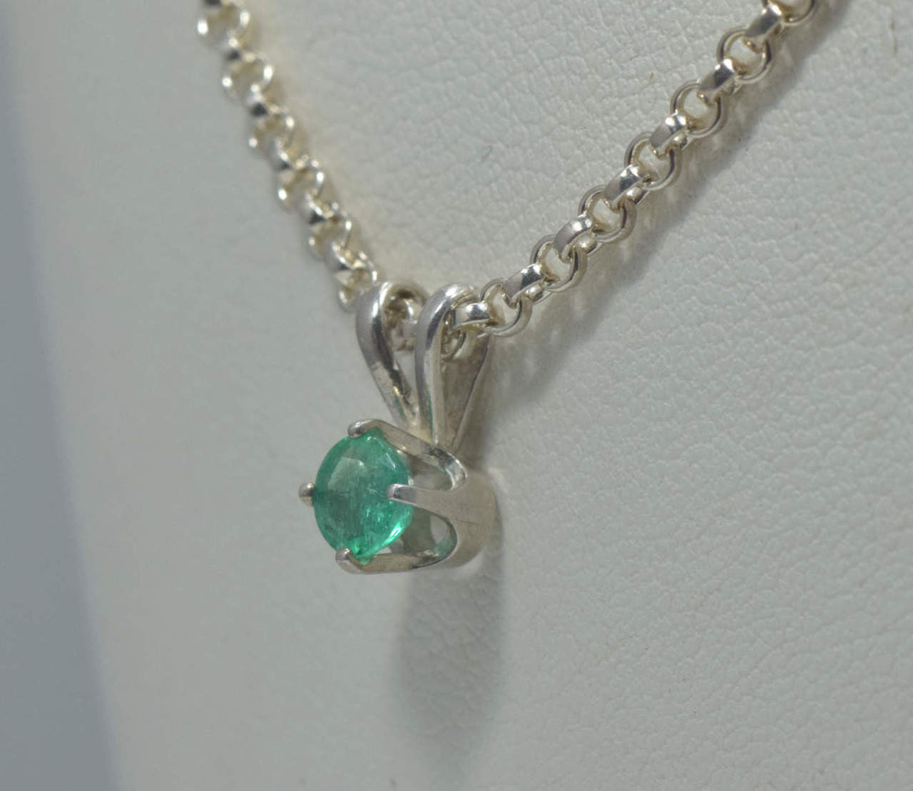 Emerald Solitaire Sterling Silver Pendant