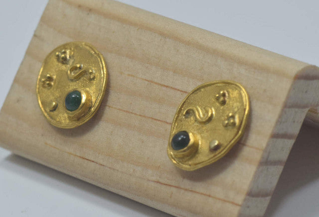 Emerald 24K Yellow Gold Earrings