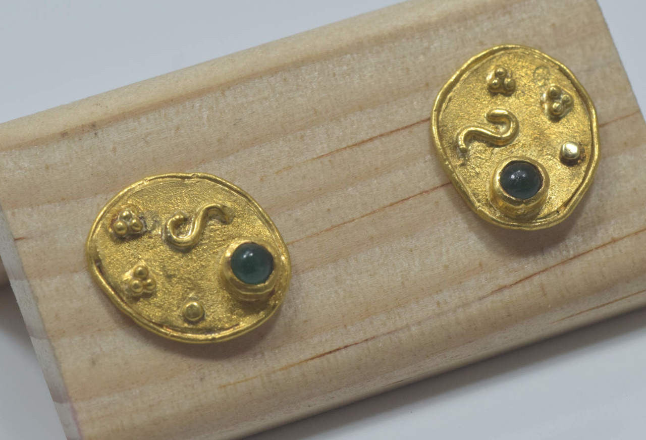 Emerald 24K Yellow Gold Earrings