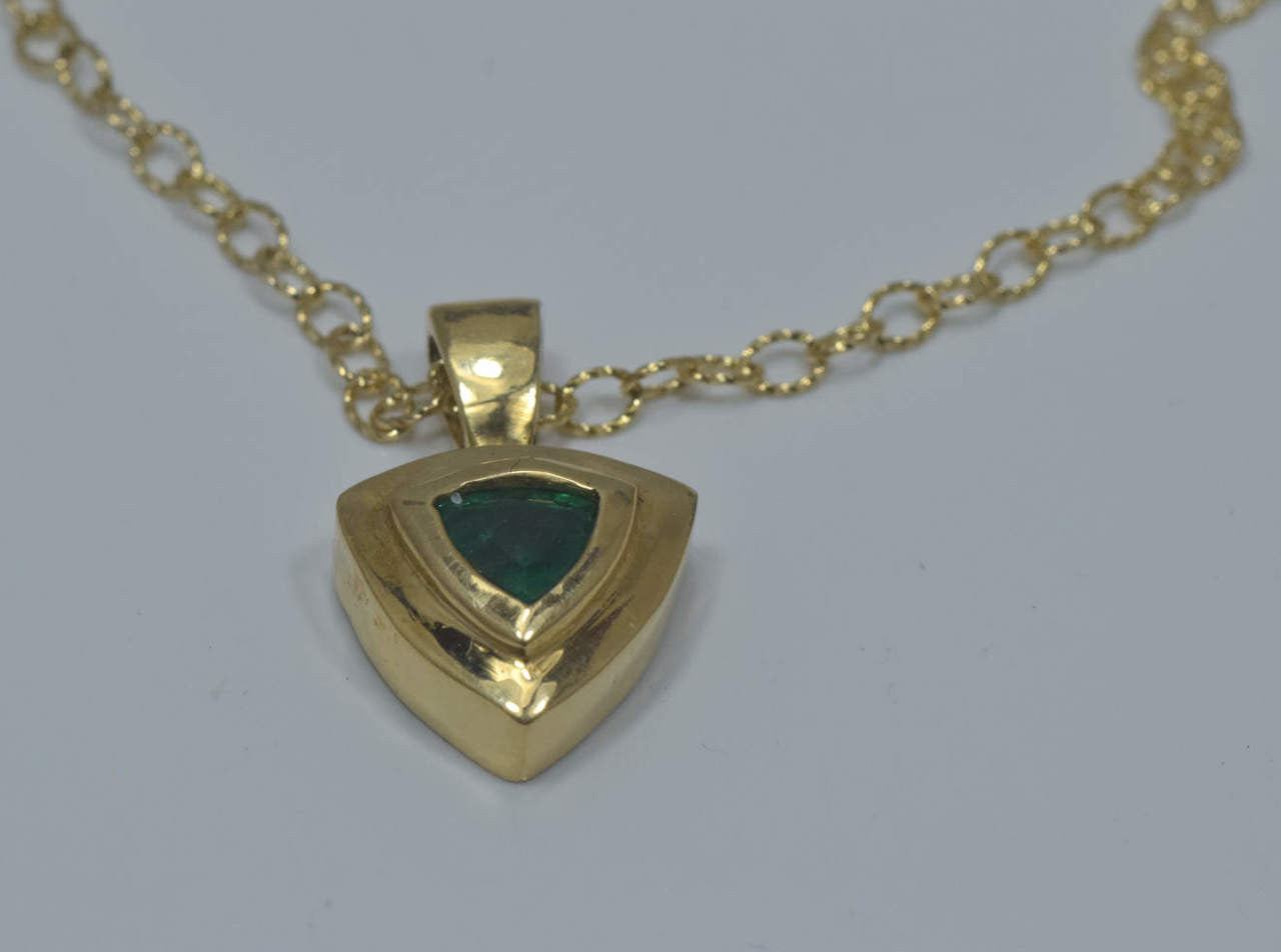 Emerald Trillion Gold Pendant