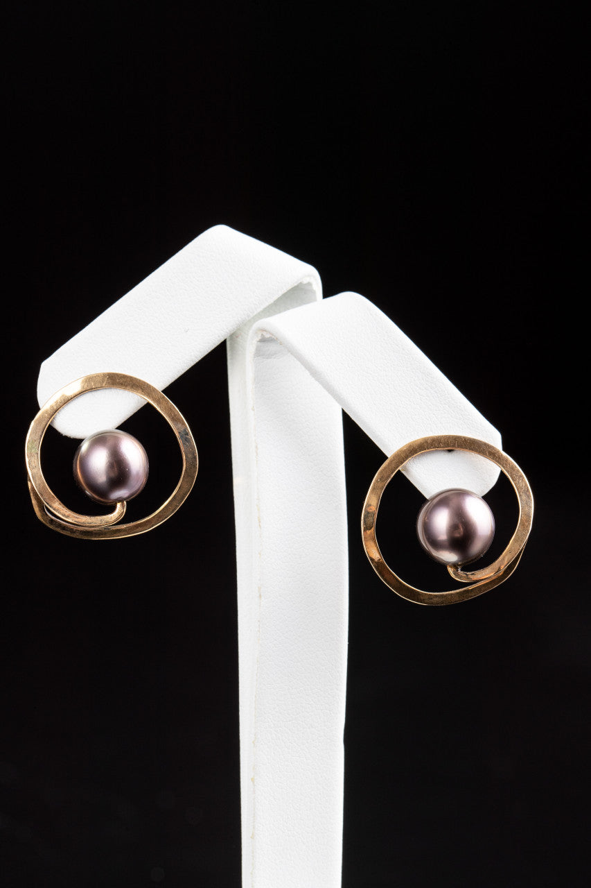 Black Tahitian Pearl 14K Coil Studs
