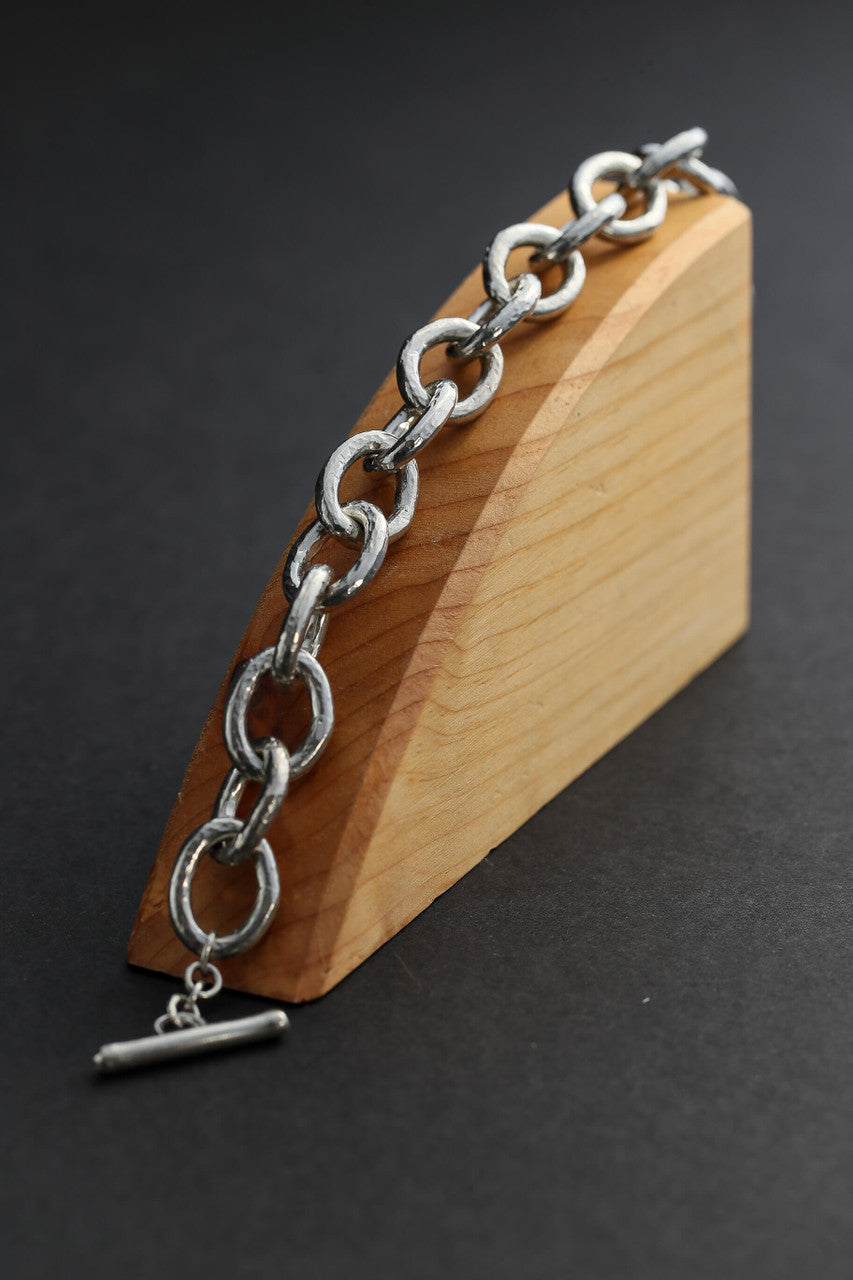 Carved Oval Link Sterling Bracelet
