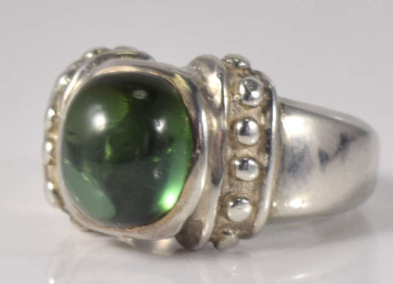 Green Tourmaline Byzantine Sterling Ring