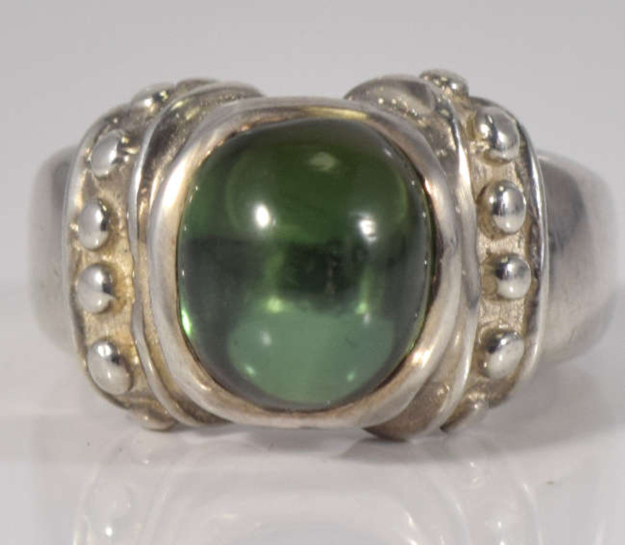 Green Tourmaline Byzantine Sterling Ring