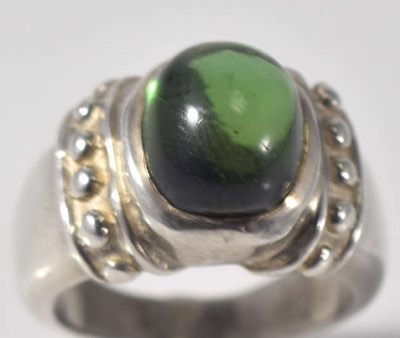 Green Tourmaline Byzantine Sterling Ring