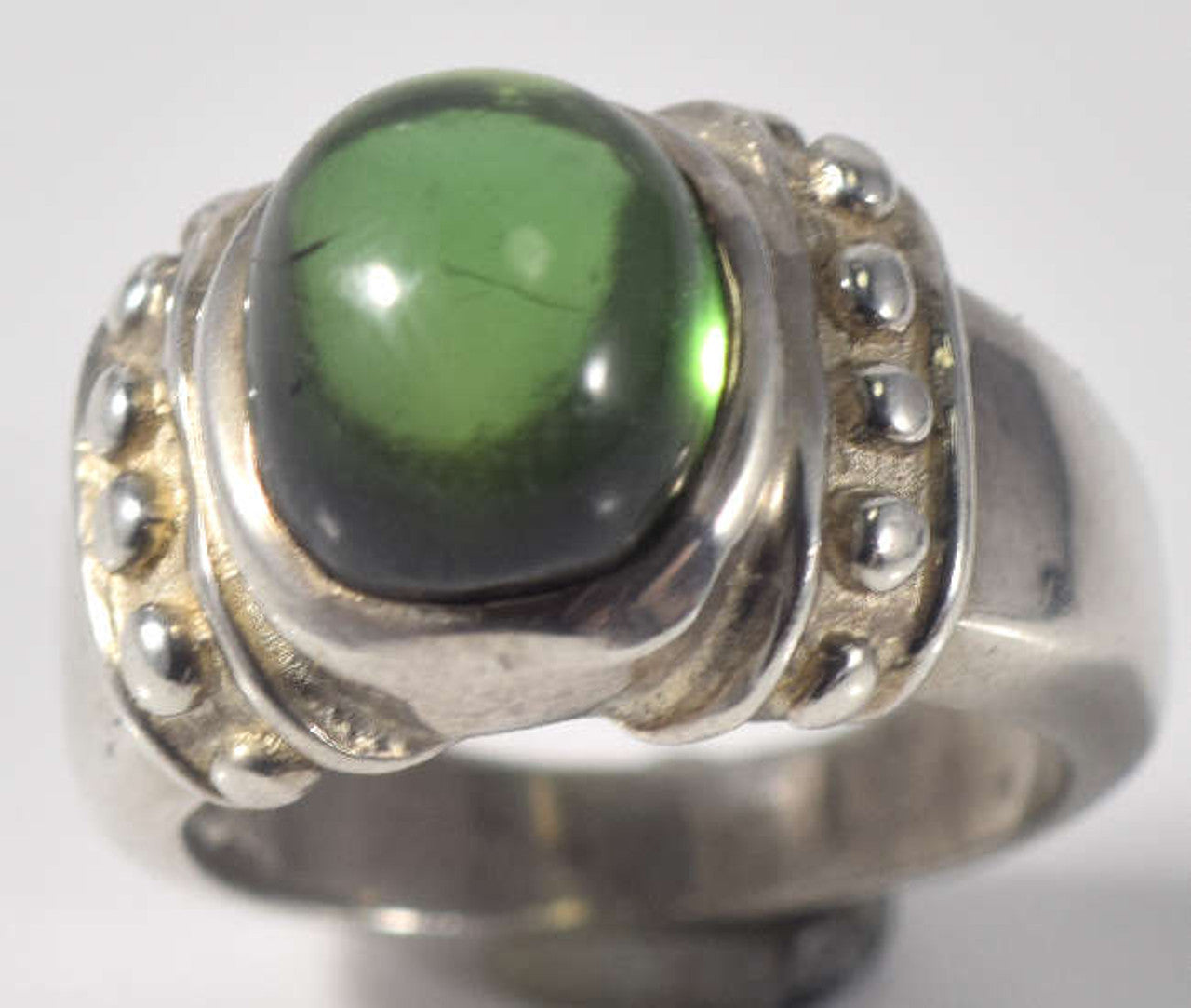 Green Tourmaline Byzantine Sterling Ring