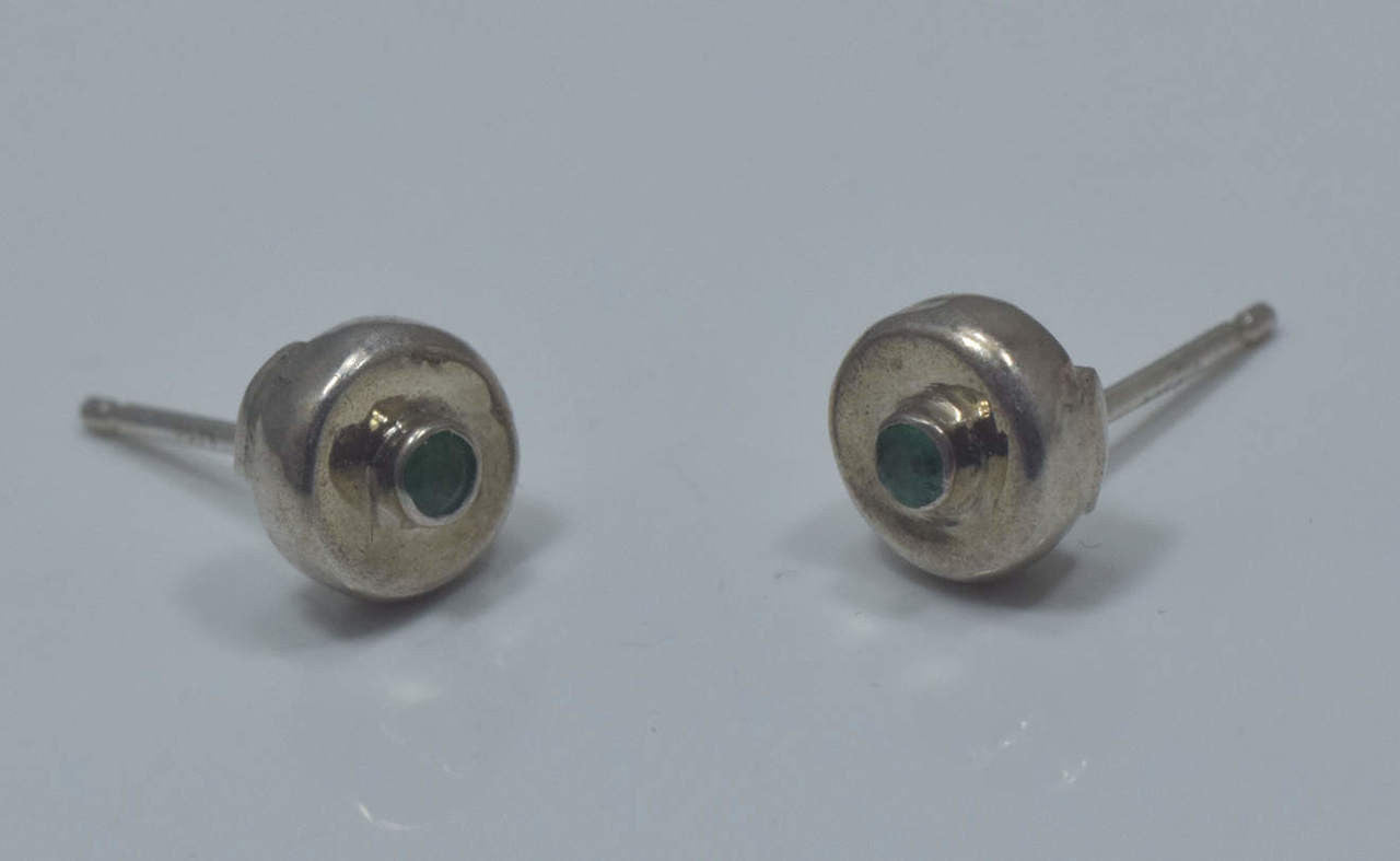 Emerald Sterling Disc Studs