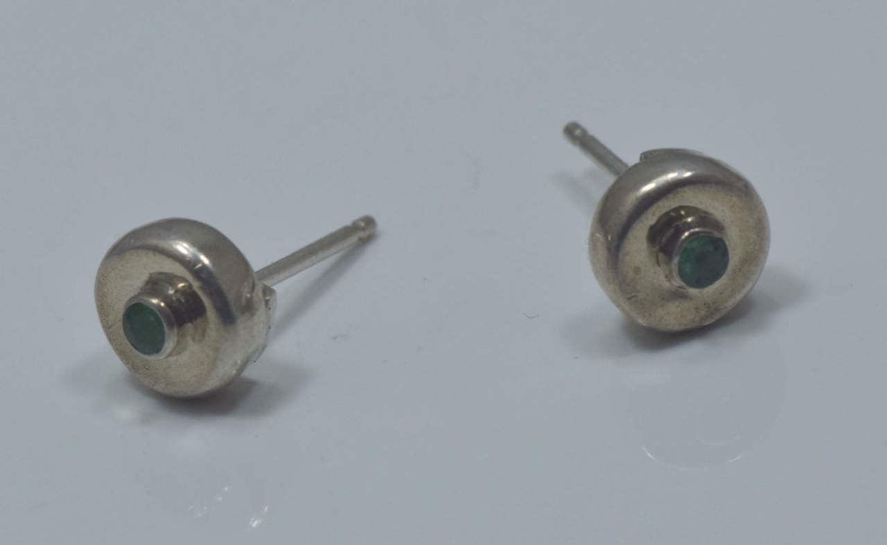 Emerald Sterling Disc Studs