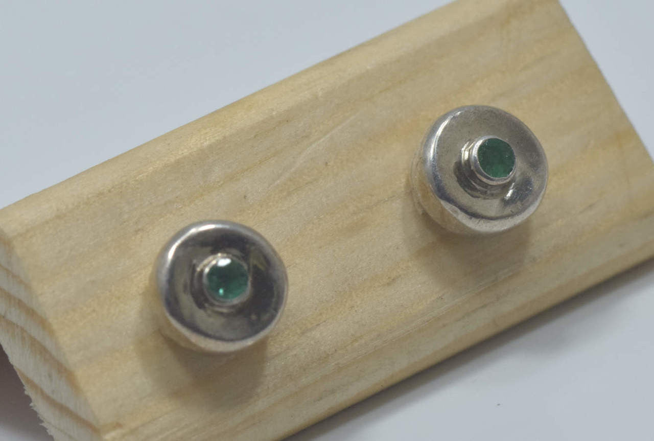 Emerald Sterling Disc Studs
