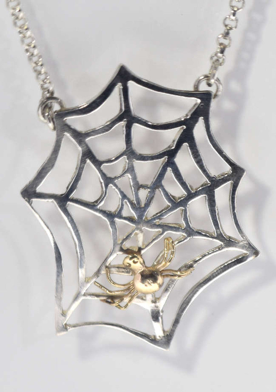 Spider Web Single Spider Two Tone Necklace